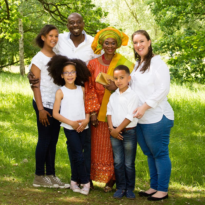 Family photography of a family of six in woodland